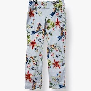 PECK & PECK Blue Pinstriped Floral Cropped Pants Pull-on Ponte